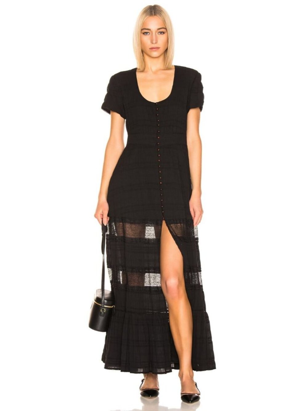 Jonathan Simkhai Lace Front Slit Maxi Dress 100% Cotton in Black size Small